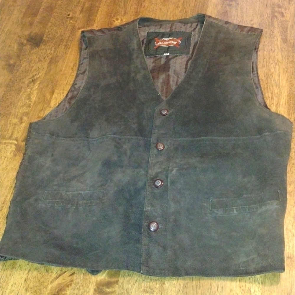 Vintage 100% Sweded Leather Vest Western Excelled Leather International M